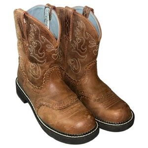 Ariat Ladies Fatbaby Saddle Leather Comfort Riding Casual Western Work Boots EUC